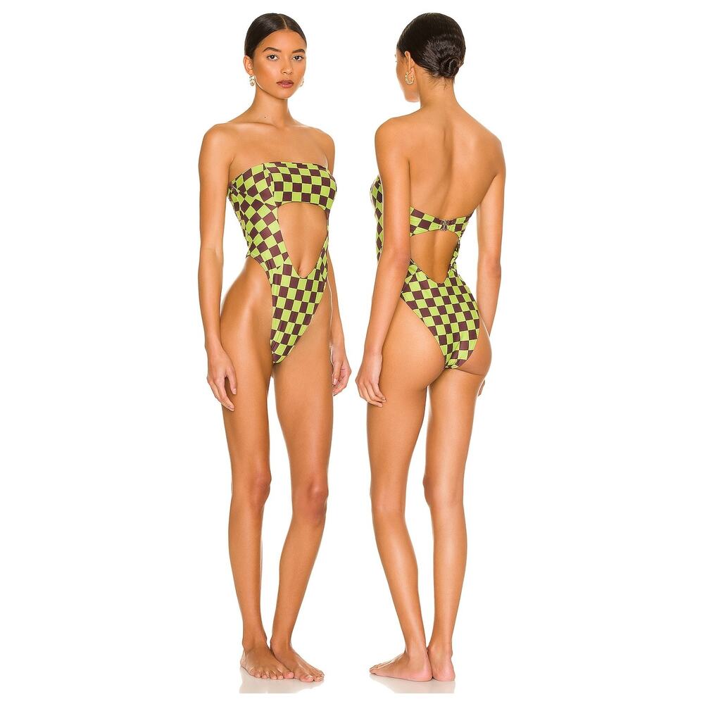 Lovewave Womens the Jax One Piece Retro Check Bathing Suit Swim Y2K Beach L